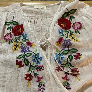 Umgee White Blouse with Colorful Floral Embroidery